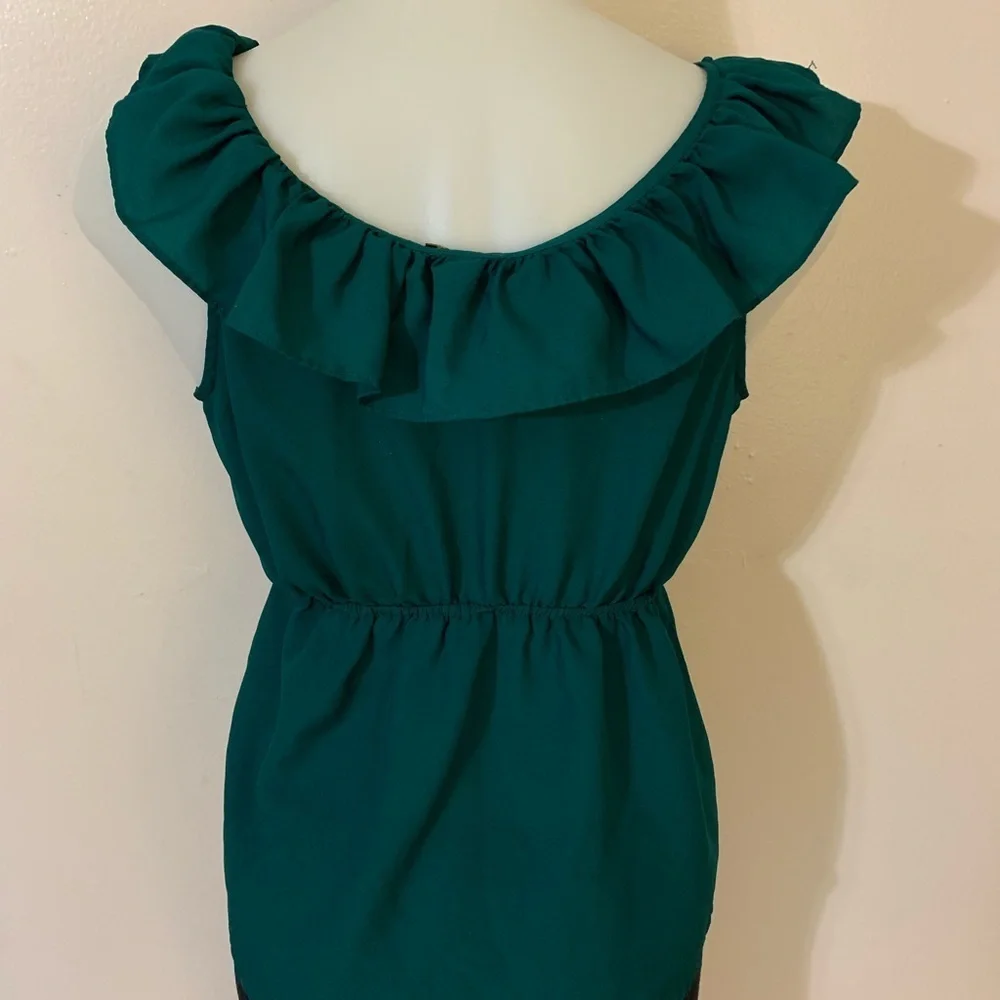 21 Green Ruffle Blouse Sz Small - Picture 2 of 4